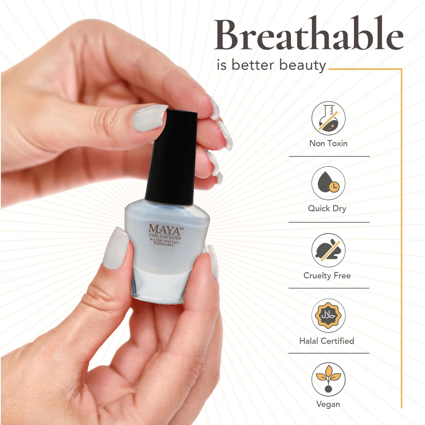 MAYA White Gel Halal Nail Polish - Non Toxic Nail Polish, Vegan and Cruelty Free, Nail Art DIY Manicure at Home, 0.4 fl oz Soak