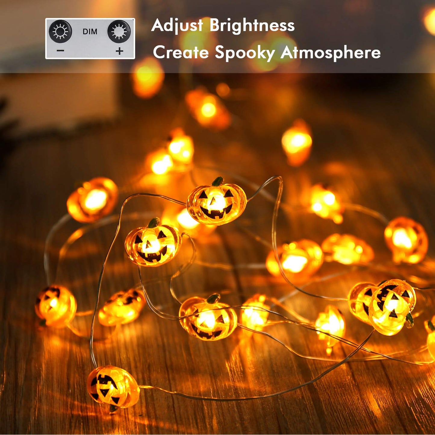 Brizled Halloween Pumpkin String Lights, 40 LED 13.12ft, Battery Powered Fairy Lights with Remote & Timer, Warm White