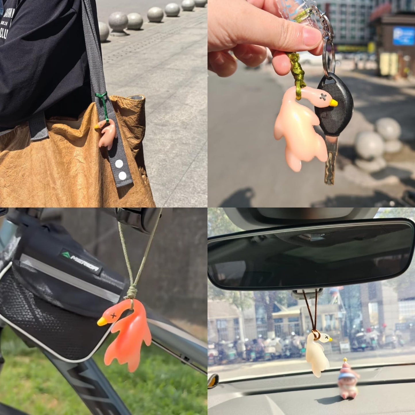 6 Pcs UV Duck Car Pendant, Violetfox Color-Changing Duck Sunscreen Tester UV Temperature Reminder, Funny Cute Roast Duck Hanging Ornament for Car Mirror Bicycles Bags and Cellphones (Resin)