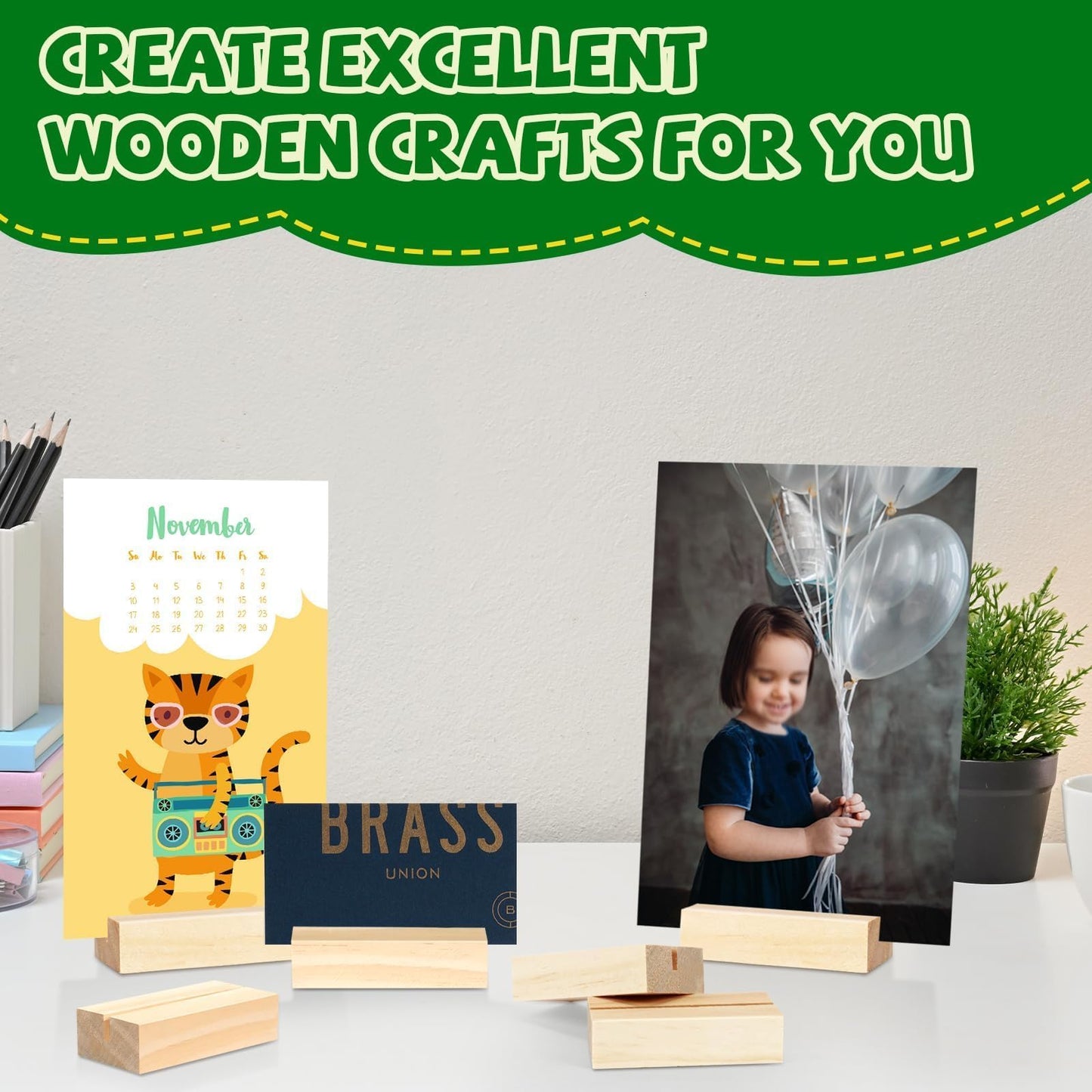 ISUSSER 15 Pieces Wood Table Number Stands Wood Place Card Holders Picture Holder Acrylic Sign Holders for Ceremony Birthday Party Home Decoration