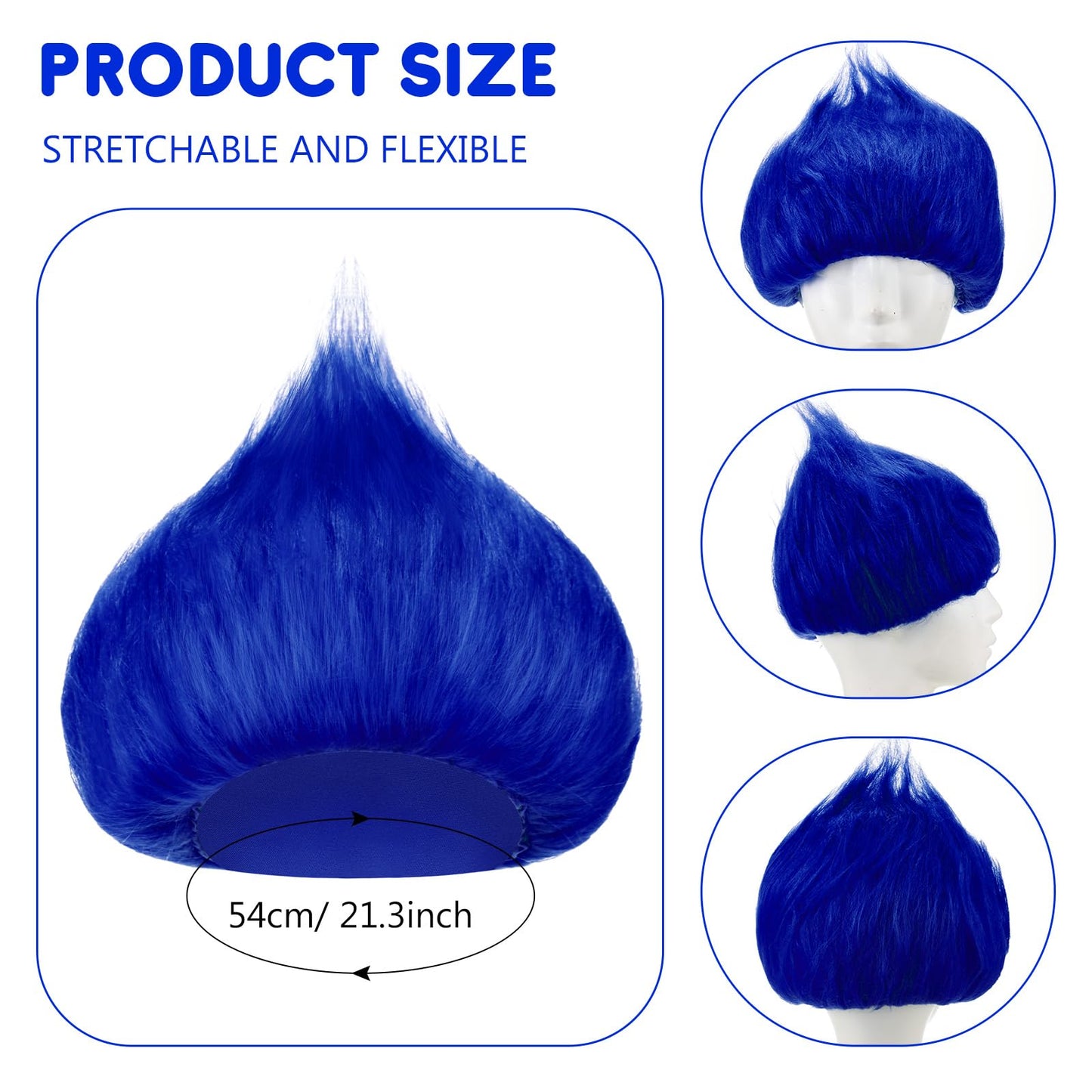 Geyoga 1 Pcs Unisex Funny Wig Hairy Costume Funky Hairband Crazy Wig Hair for Halloween Costume Party (Royal Blue)