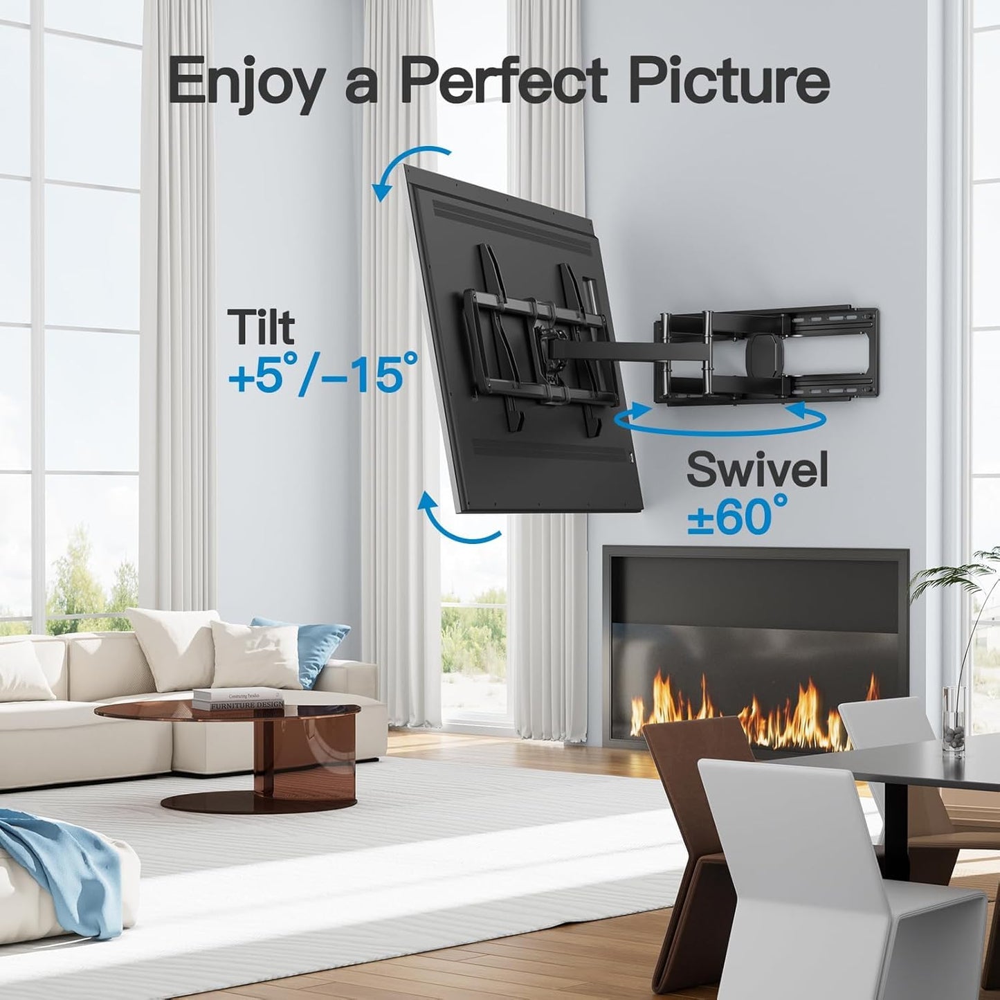 PERLESMITH Full Motion TV Wall Mount for 50”-90” TVs up to 165lbs, TV Mount Bracket with Dual Articulating Arms Swivel Tilt Extension, Max VESA 800x400mm, Fits 16”18” to 24" Studs, PSXFK1