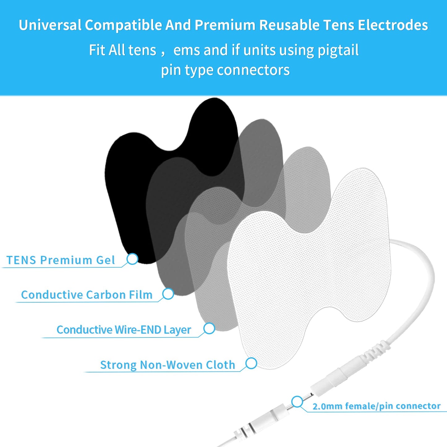 TENS Unit Replacement Pads - Pack of 6 Extra Large Butterfly Shaped Electrode Squares…