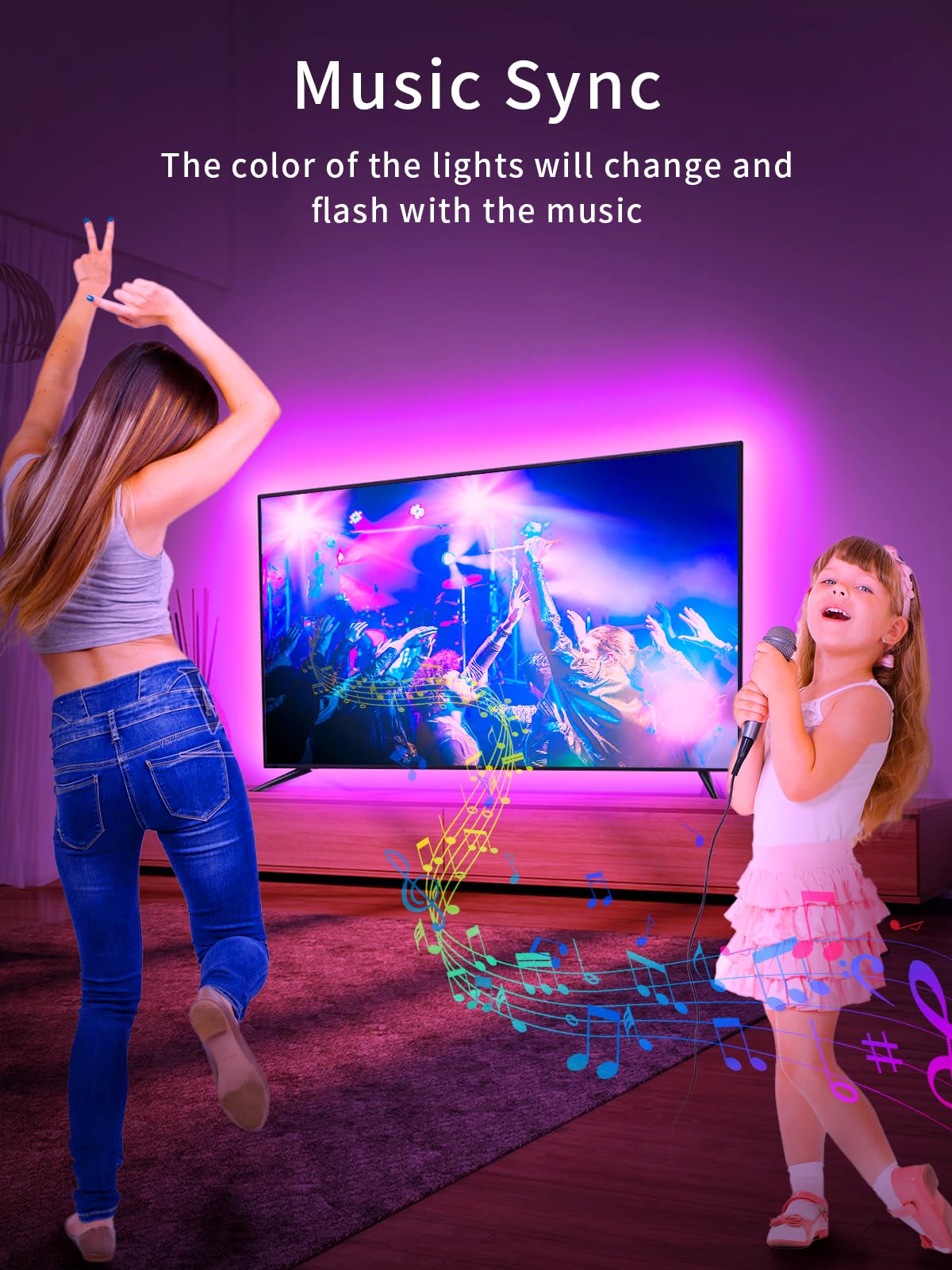 Kantutoe Led Strip Lights For 32-55 Tvs, 11.5Ft Rgb Backlights With Remote & Music Sync, Usb Powered - Multicolor