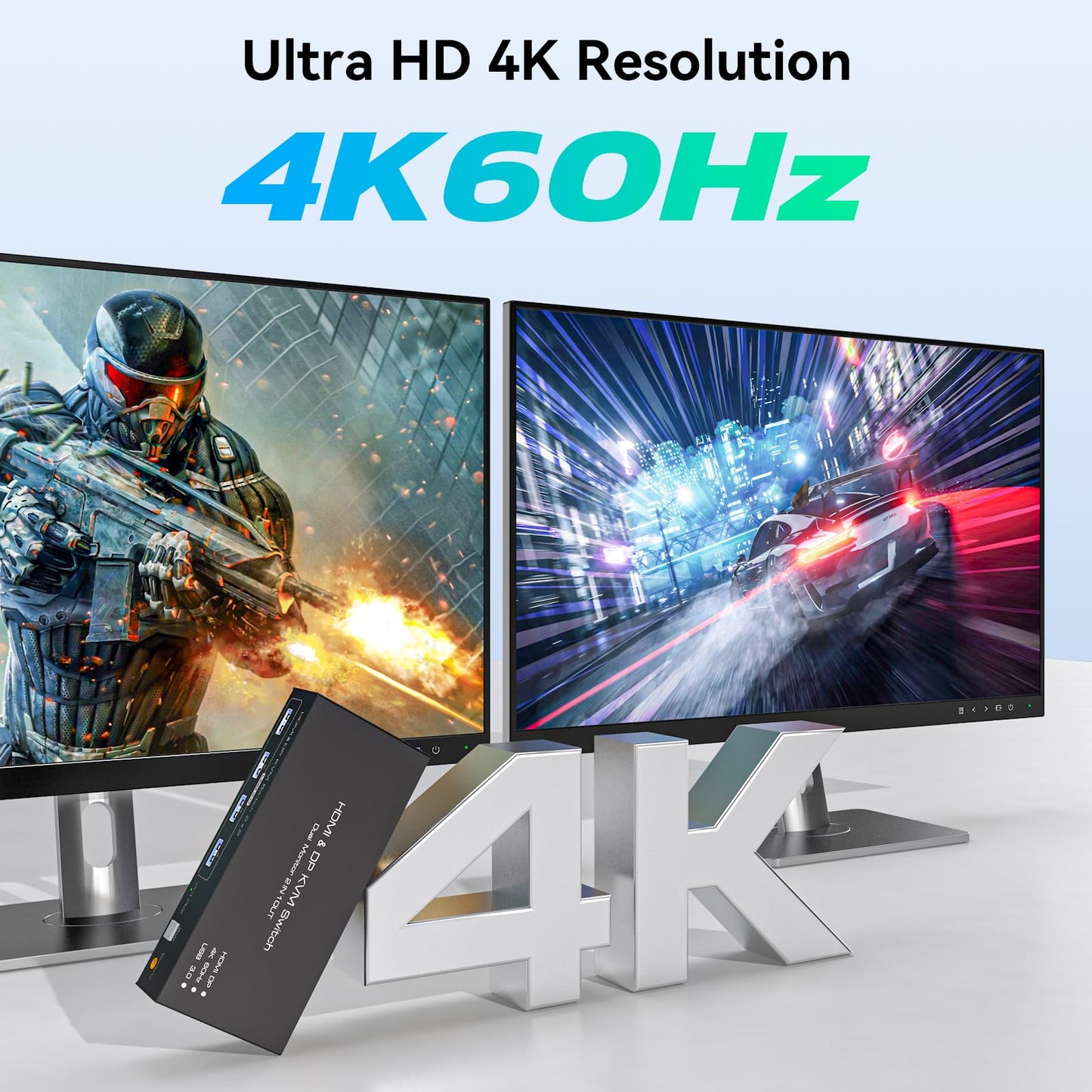 HDMI+Displayport KVM Switch 2 Monitors 2 Computers 4K@60Hz KVM Switcher for Two PC Share Dual Monitors and 4 USB 3.0 Ports Support Extended/Copy Mode with Desktop Controller&2 USB Cables