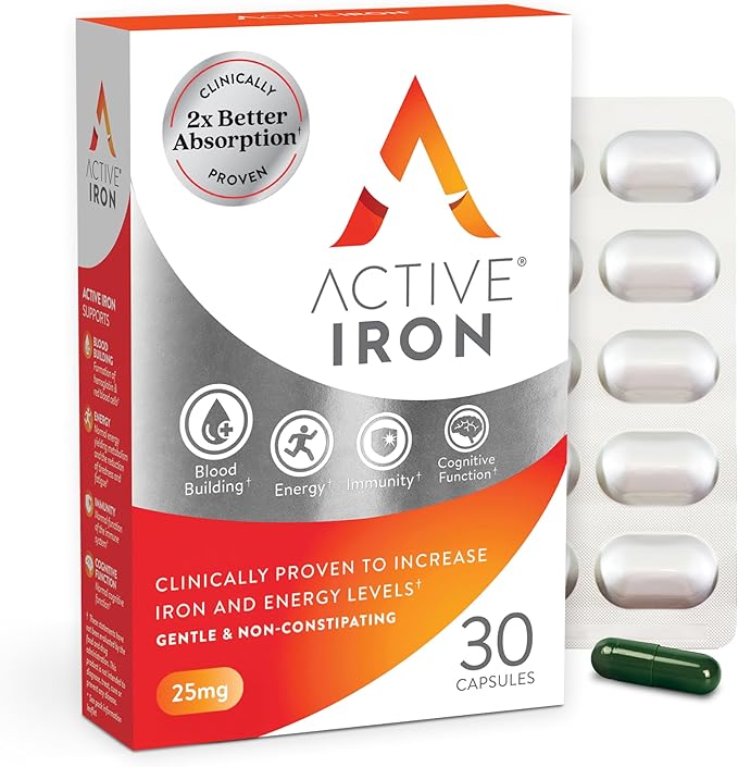 Active Iron Supplement 25mg – Clinically Proven to Increase Iron & Energy Levels – Gentle, Non-Constipating, Highly Absorb...