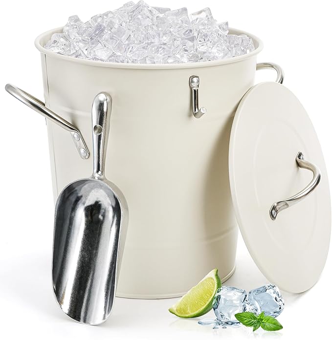 YOUEON 4L Ice Bucket with Scoop and Lid, Double Walled Insulated Wine Bucket Chiller with Carry Handles, Beverage Tub for ...