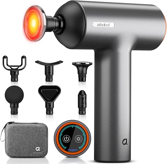 arboleaf Thermal Massage Gun Deep Tissue with Heat, Handheld Muscle Percussion Massager with Full-Metal Head, 6 Replacemen...