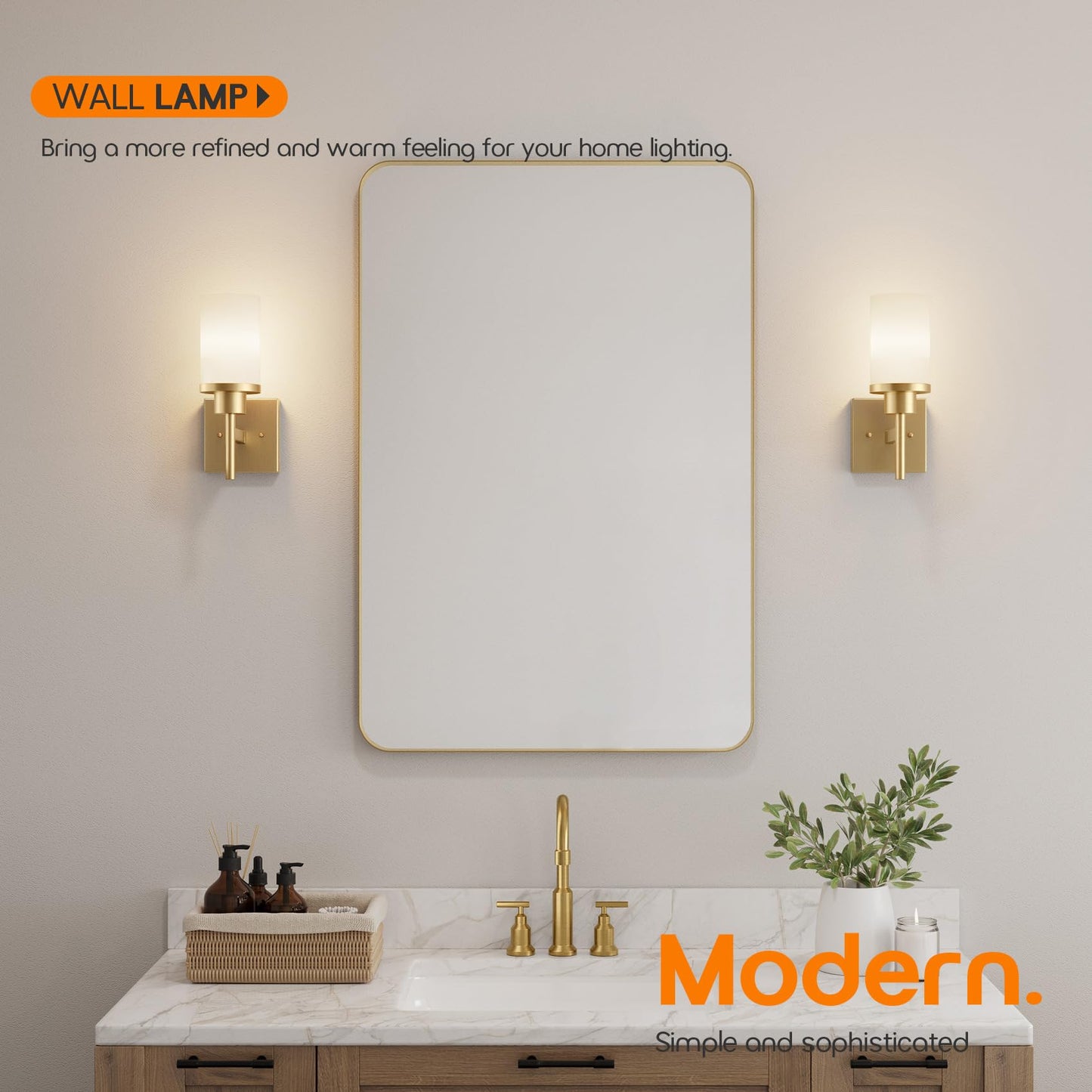 Aoneon Vanity Lighting Fixtures With White Frosted Glass Shade  Modern Gold Wall Lamps For Bathroom Mirror Bedroom Living Room Porch  2 Pack T001Gd-L1-P2