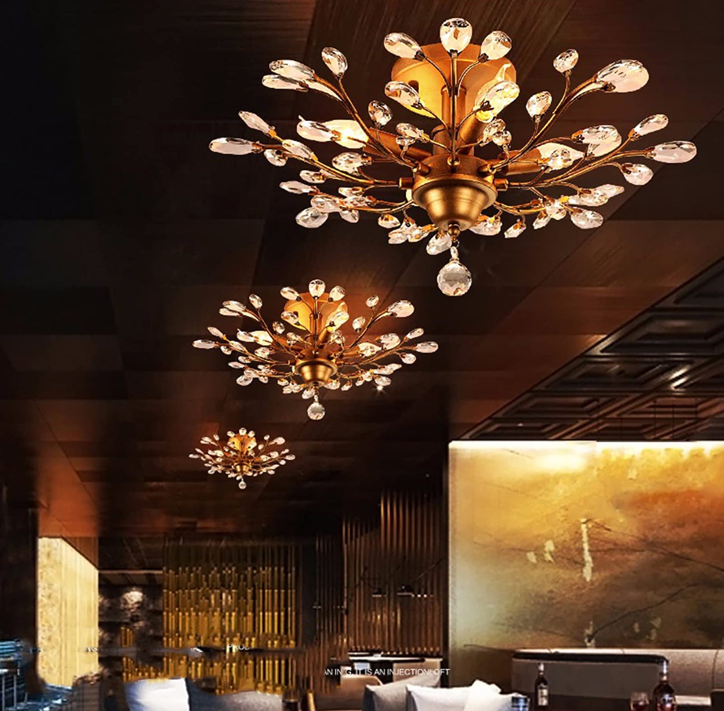 Ganeed Crystal Chandelier Pendant Light, 4-Light Vintage Ceiling Fixture, Gold Finish, Model GLM-XDD-4G