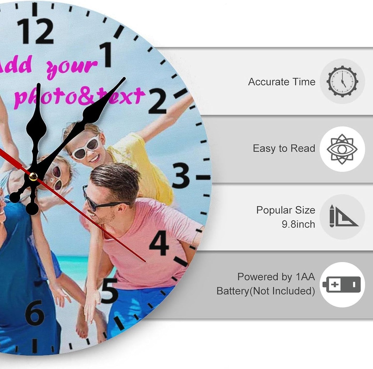 Custom Wall Clock,Personalized Wood Clock add Your Photo/Text,Customizable Silent Round Decoration for Kitchen Bathroom 10inch style1