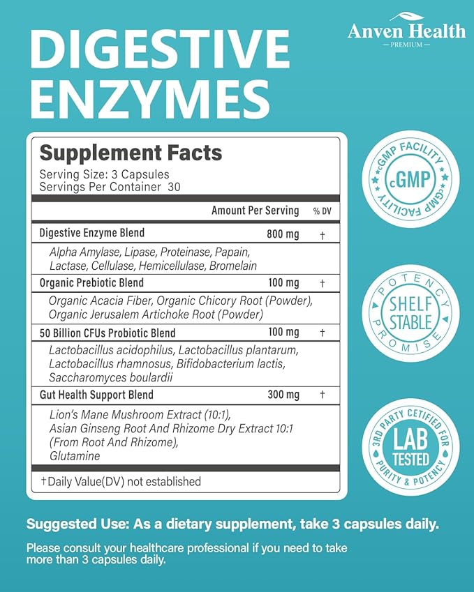 Digestive Enzymes with Probiotics Prebiotics for Women Men - Multi Enzyme for Bloating Relief, Gas, Constipation, Digestive & Gut Health, Vegan & Non-GMO | 180 Capsules