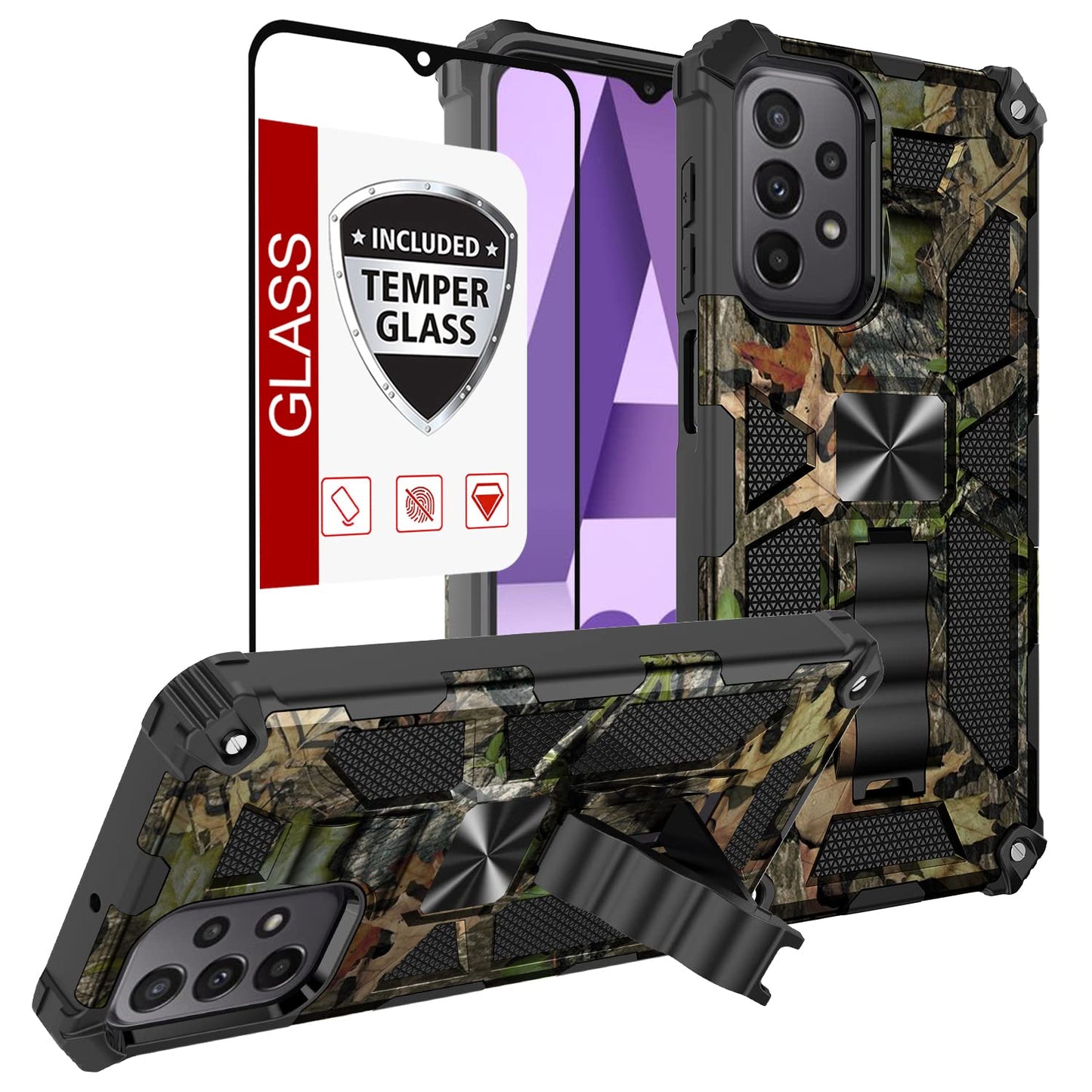 For Galaxy A23 5G/4G Case,Samsung A23 Case W/Tempered Glass Screen Protector(Full Coverage) [Full-Body][15Ft Mil-Grade][Built-In