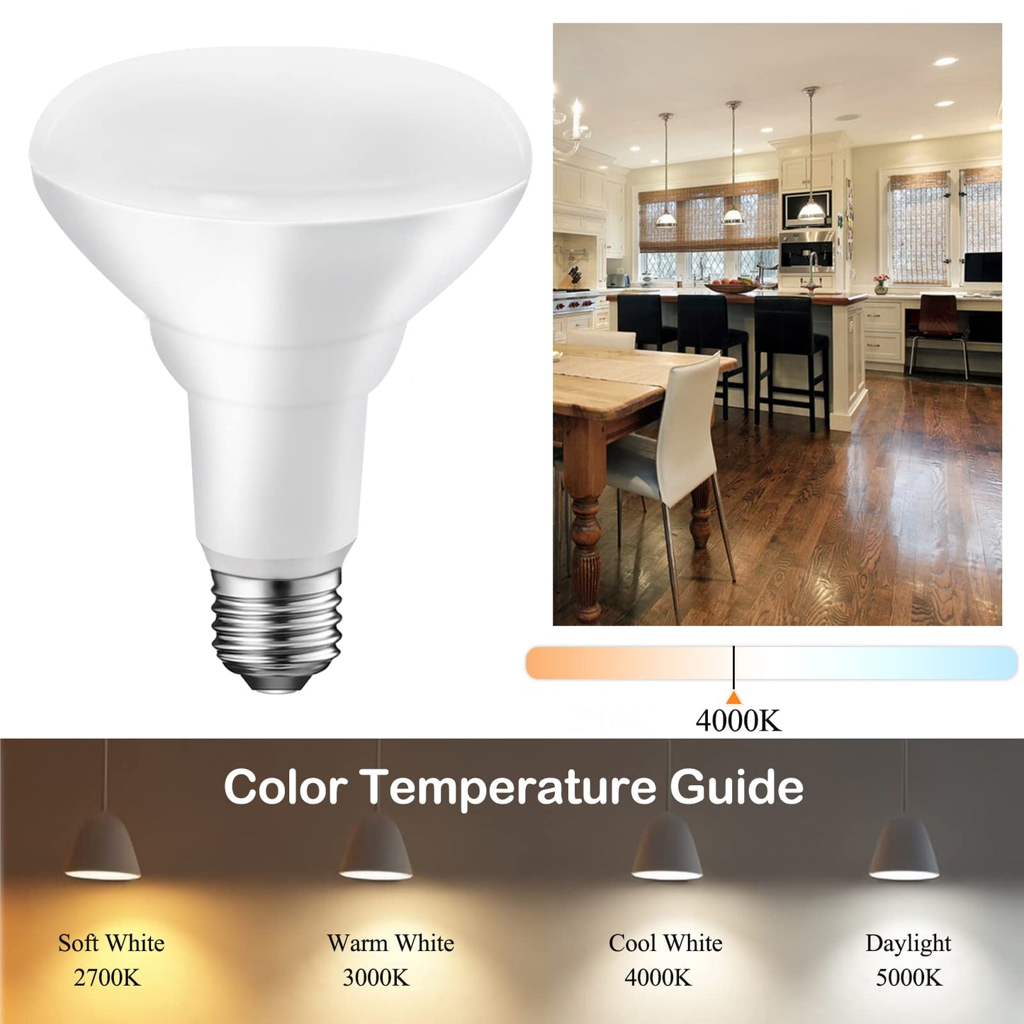 Energetic Br30 Dimmable Led Recessed Light Bulb, 11W=75W, 4000K Cool White, 900Lm, 6-Pack, Ul Listed,