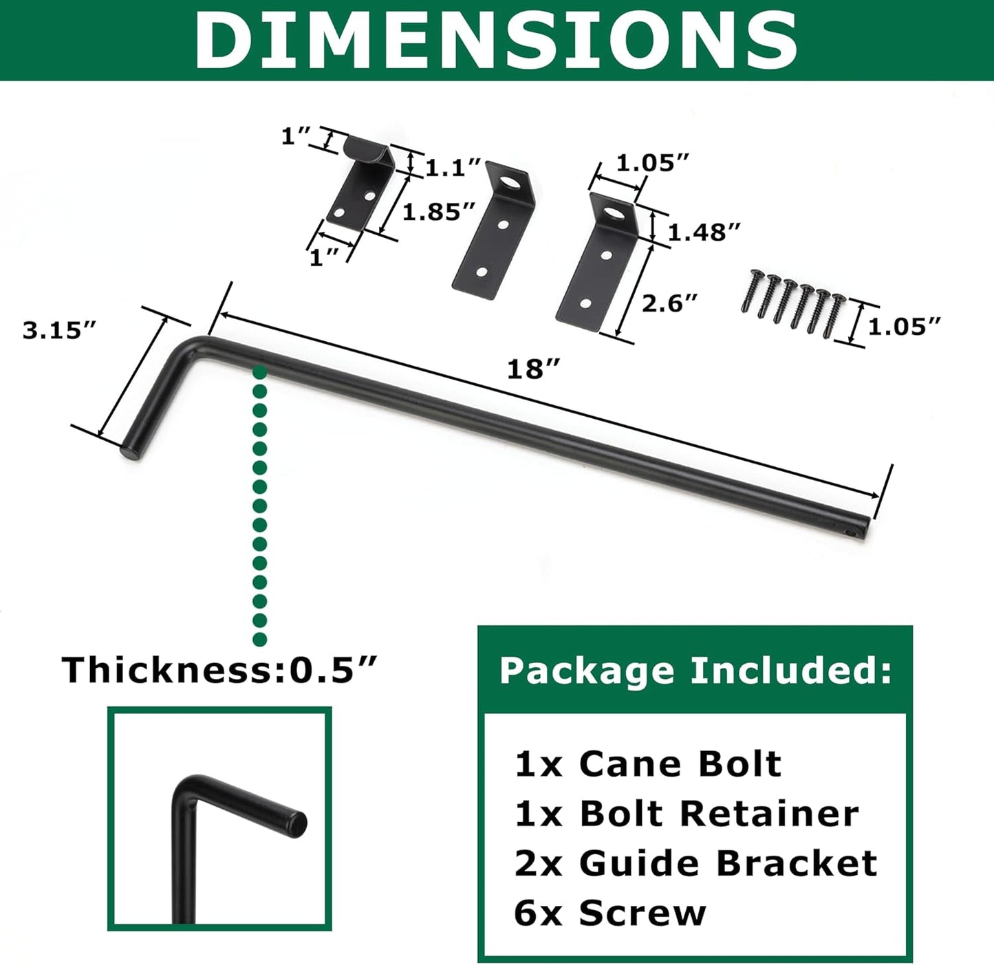 18" Heavy Duty Cane Bolt Gate Drop Rod with Upgraded Design, Square Gate Drop Rod for Wood PVC Vinyl Metal Yard Gate Latch-1 Pack