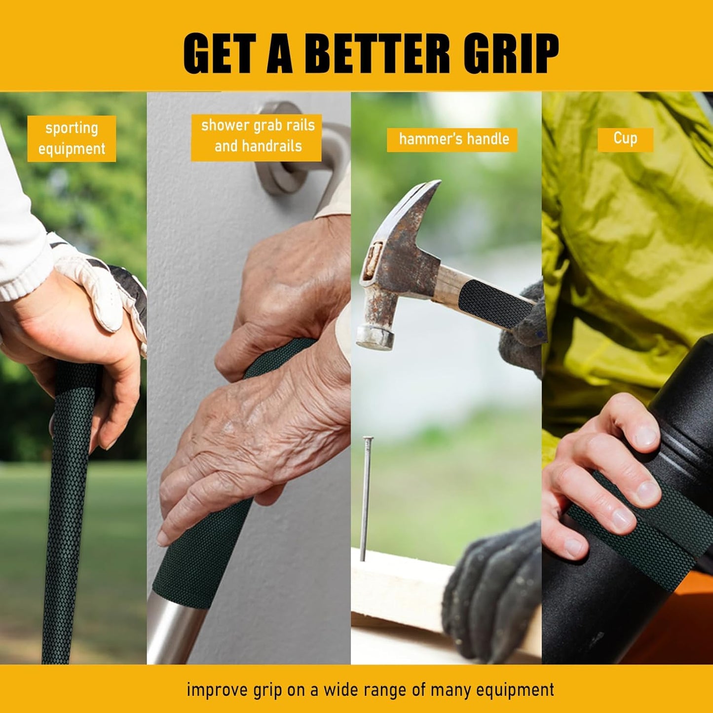 Rubber Grip Tape, 2 In x 20 Ft Non-Abrasive Grip tape for handles, Strong Adhesive Waterproof Heat Resistant Cushion grip, Comfortable in hands, perfect for handles, handlebars, or any slippery stuff