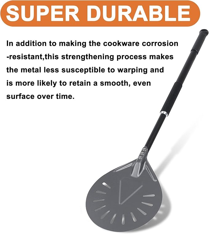 Pizza Turning Peel - 9 Inch Aluminum Perforated Pizza turner with 33 Inch Long handle Lightweight, Metal Pizza Peel for Outdoor Pizza Oven Accessories