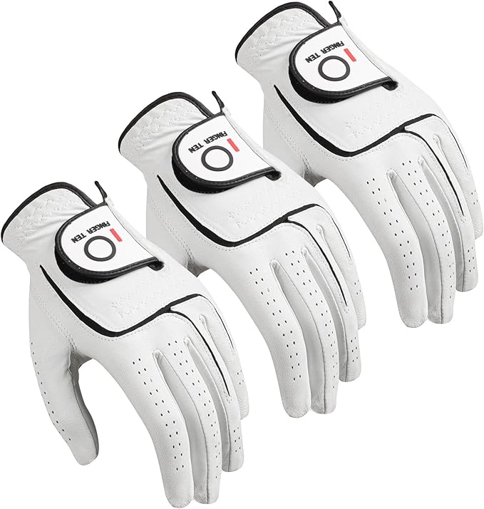 FINGER TEN Mens All Premium Soft Cabretta Leather Tour Fit Grip Left Hand Lh Right Hand Rh with Cadet Size Golf Gloves Val...