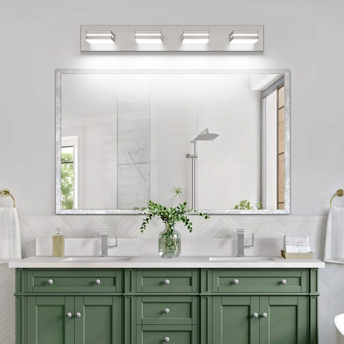 Sinerise Led Modern Bathroom Vanity Light Fixtures (4-Light  30-Inch)  Brushed Nickel Modern Acrylic Bathroom Wall Lighting Fixtures Over Mirror (Cool White 6000K)