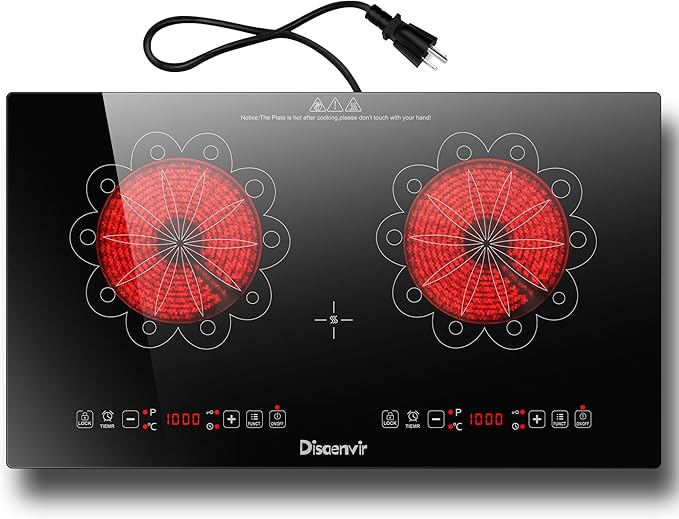 2 Burner Electric Cooktop - 24 Inch Electric Stove Built-in and Countertop, Portable Two Burner Ceramic Cook Top with Child Lock, Timer, Sensor Touch Control, 110V - 120V Plug in