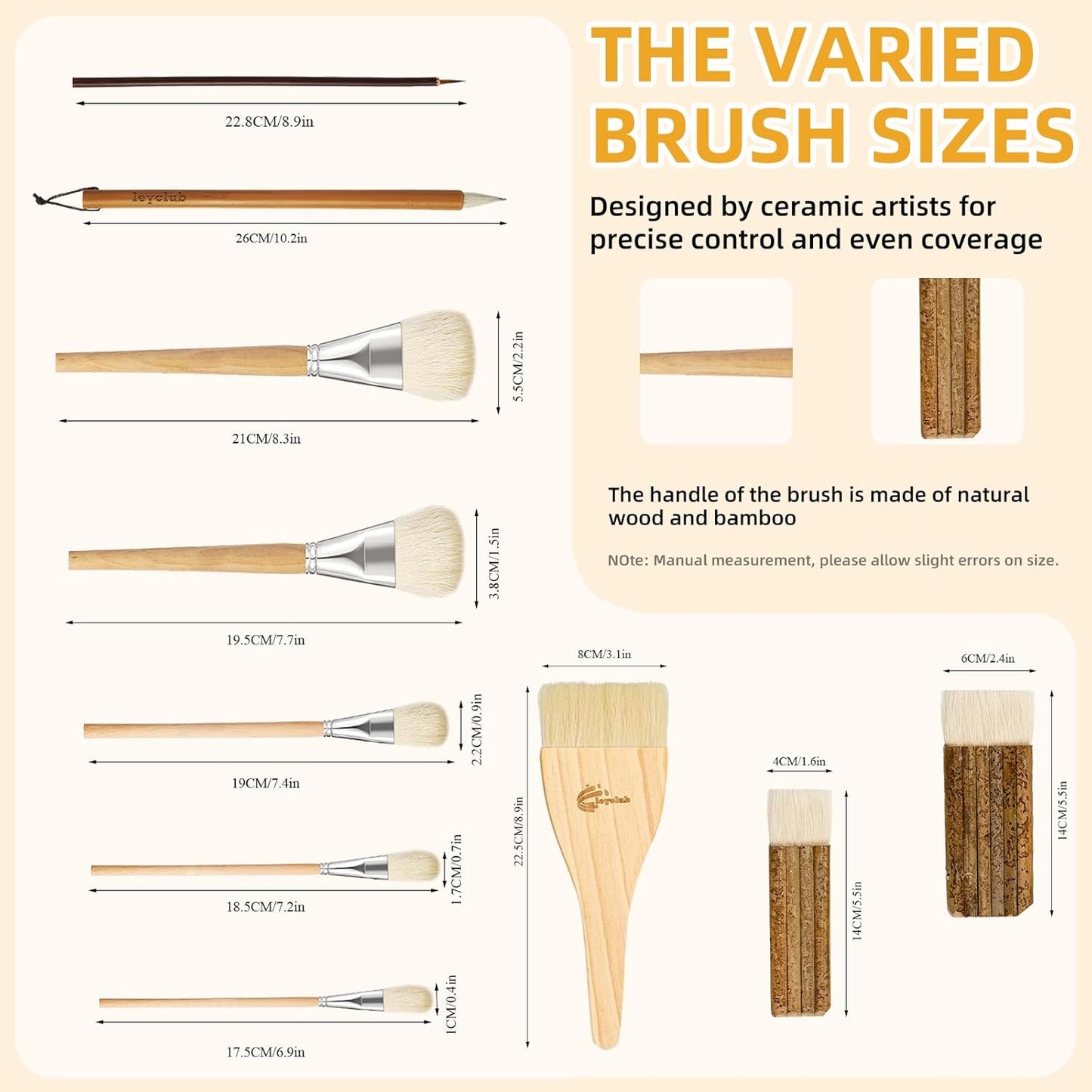 Pottery Glaze Brushes,10 PCS Painting Ceramic Brush Set, Different Shape Wool Soft Bristle for Ceramic Pottery Glazing Creation