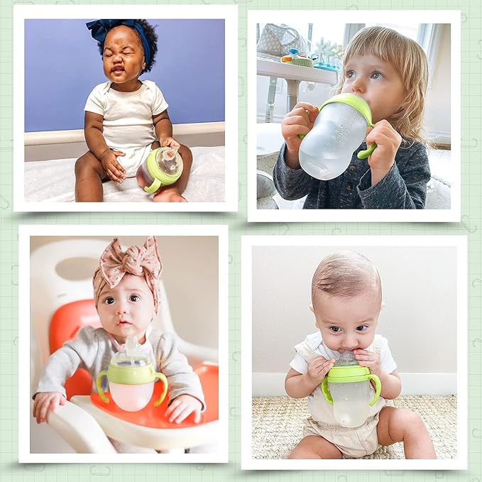Sippy Cup Soft Spout Transitional Nipple Kit Bundle Compatible with Comotomo Baby Bottles, 5 oz and 8 oz | Value Bundle 2 Kits + Brushes (Green)