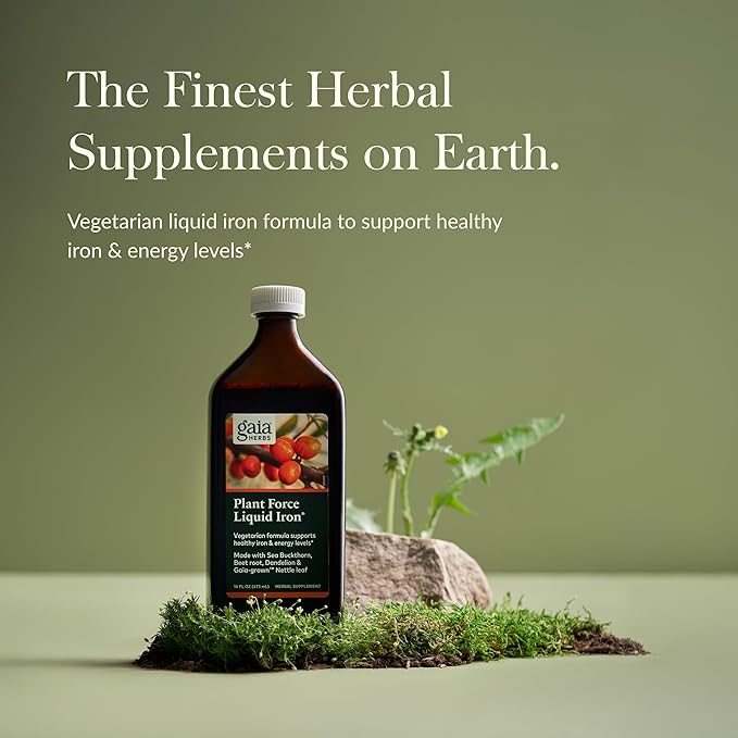 Gaia Herbs Plant Force Liquid Iron - Vegetarian Iron Supplement to Help Maintain Healthy Iron & Energy Levels - with Star Anise, Sea Buckthorn, Beet Root, Dandelion & Nettle - 16 Fl Oz (47 Servings)
