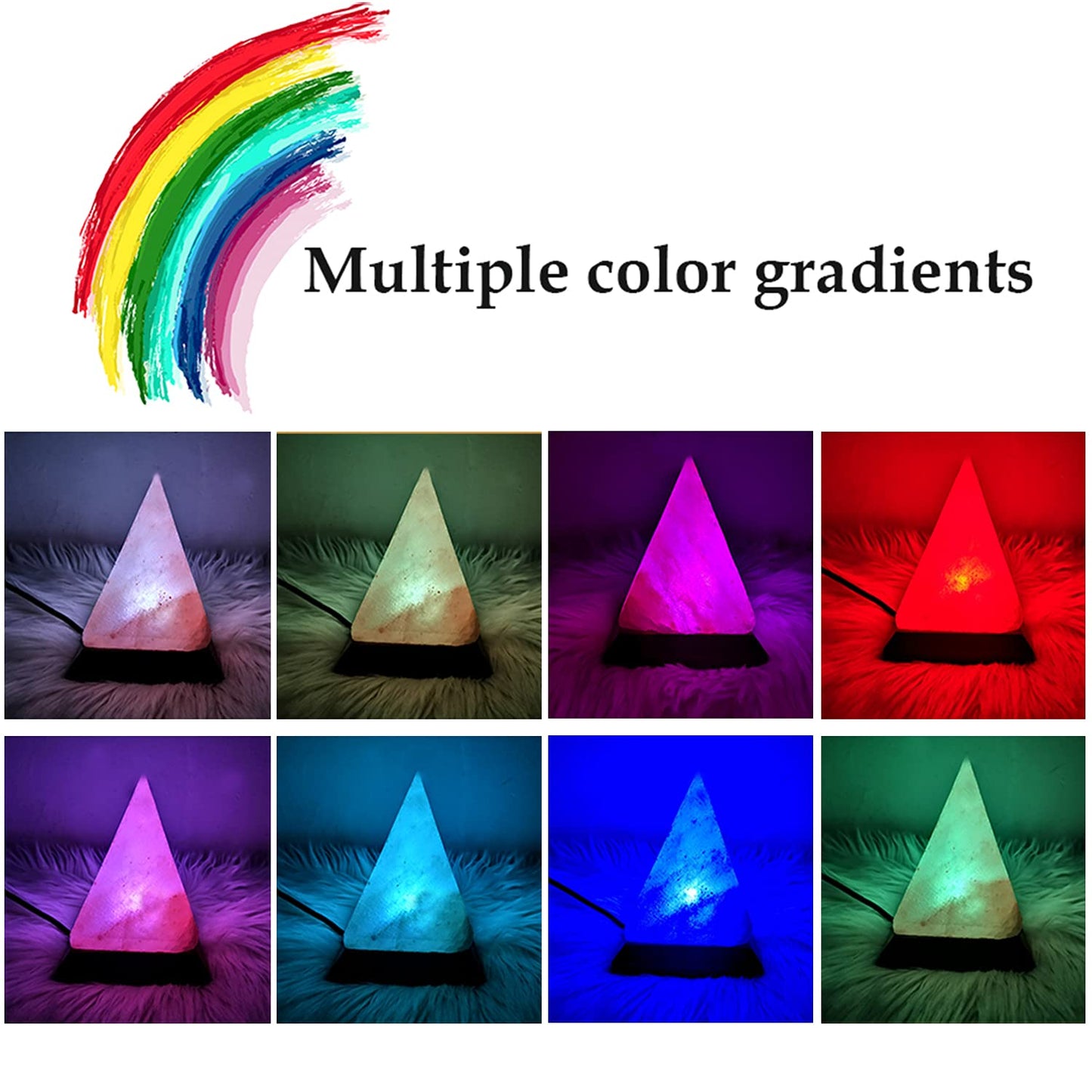 V.C.Formark USB Himalayan Salt Lamp, Hand Carved Crystal Rock, 8 Color Changing, Pyramid Shape, Genuine Wood Base