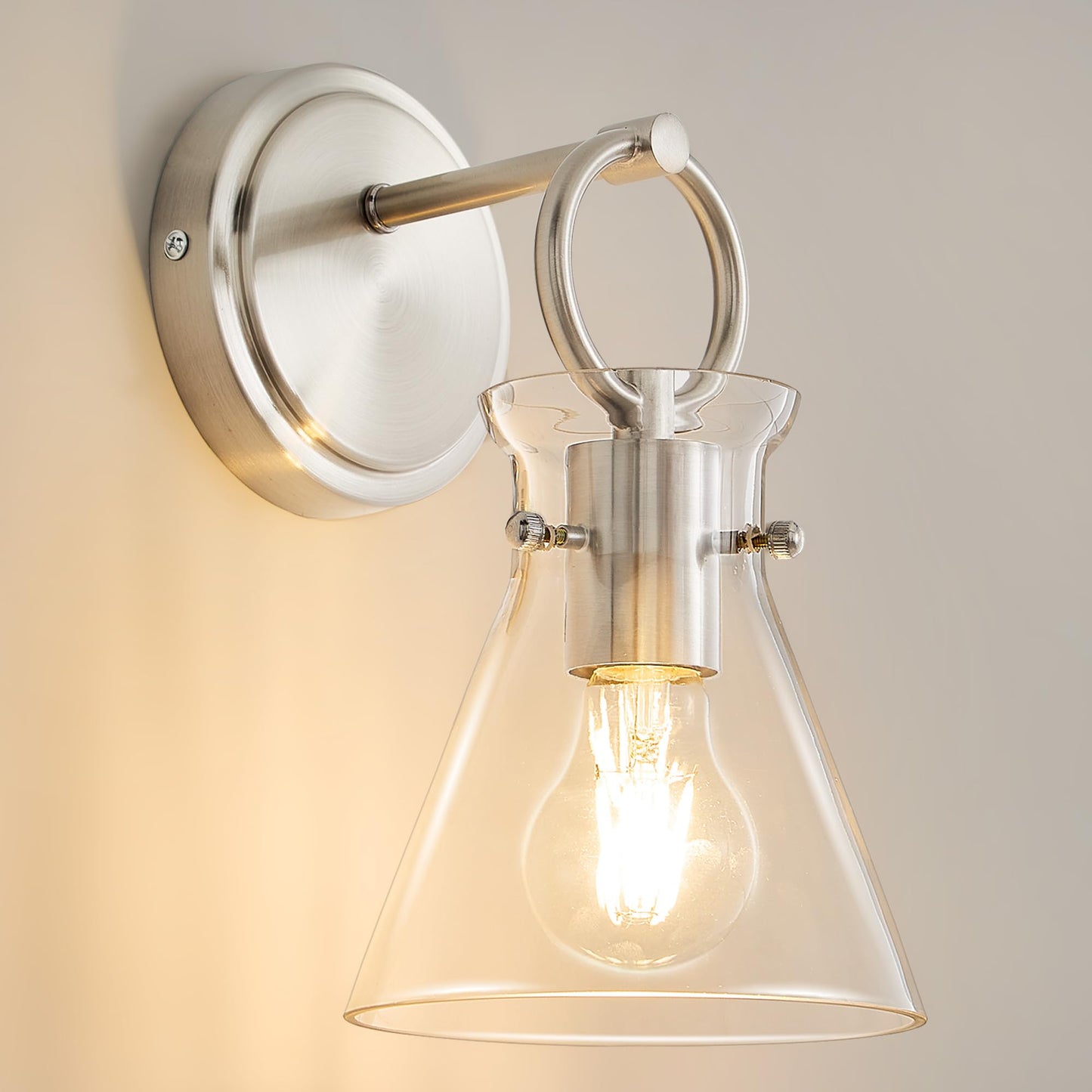 Gednbo Wall Sconce For Bathroom Modern Vanity Light Fixtures Hardwired Wall Mount Lighting Lamp Farmhouse Wall Lights With 6 Clear Glass Shade For Bedroom Living Room  Brushed Nickel  1 Pack