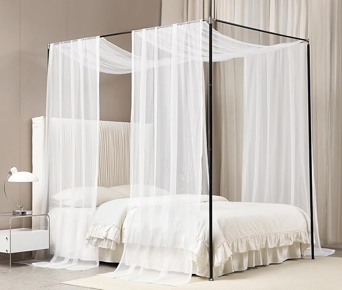 Akiky Bed Canopy Curtains for Girls Elegant Canopies Curtain Scarf with Light Great as Room Decor,Wedding decortion,Window Valance Curtain (Twin,White)