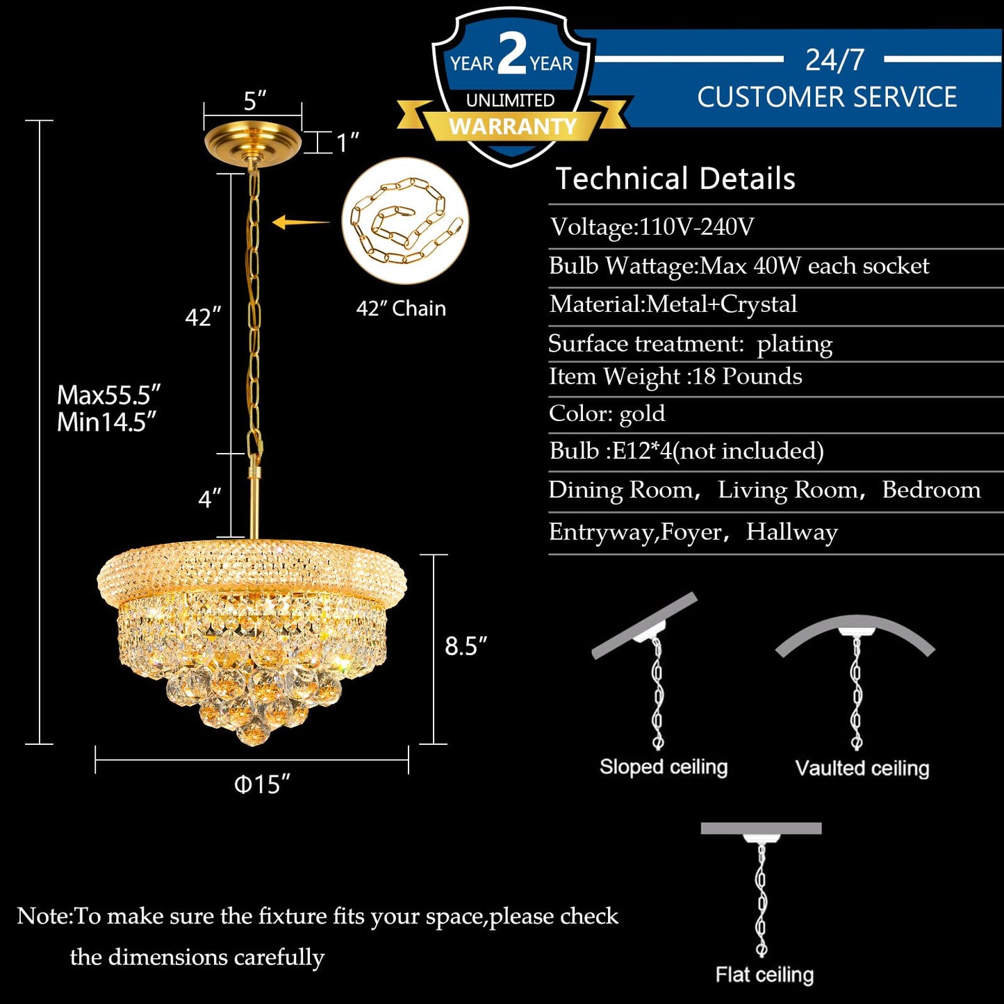Crystal Chandeliers For Dining Room Light Fixture Over Table  Empire Style K9 Crystal Chandeliers For Bedroom  4 Lights Gold stylish Lighting Fixtures For Entryway Kitchen Island Foyer D15 Inch