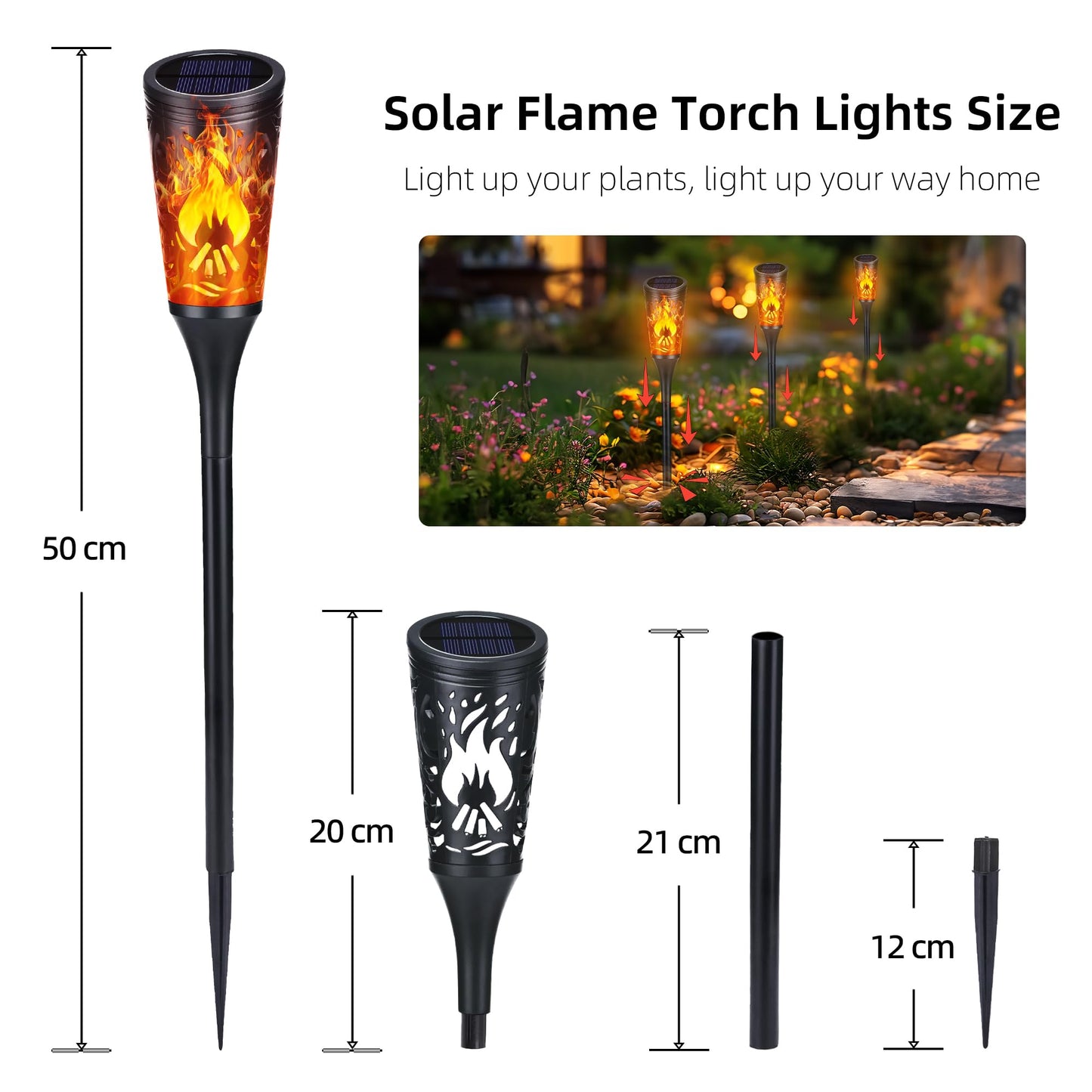 Toodour Solar Torch Lights, 6 Pack, Warm White, IP65 Waterproof Flickering Flame Outdoor Garden Landscape Lighting