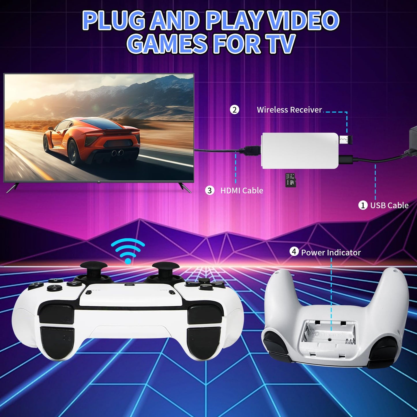 Wireless Retro Game Console, Retro Game Stick with Built-in 20,000+ Games, 23 Emulators 64GB, Retro Game Console Stick Pro with Dual 2.4GHz Wireless Controllers, Plug and Play Video Games for TV