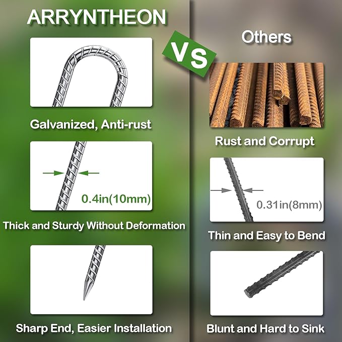 Rebar Stakes 16 Inch 9 Pack Tent Stakes Heavy Duty Metal J Hook, Fence Stakes for Trampoline, Fence, Camping Tent (9, J-16 x2/5")