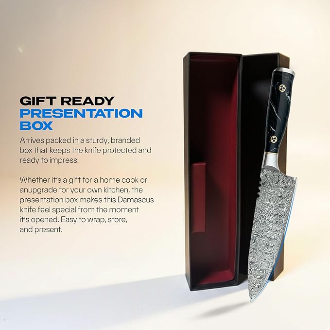 Hand-Forged Damascus 8” Chef Knife with 133-Layer Blade - Premium Kitchen Knife for Daily Cooking, Balanced Handle for Control - Ideal Chefs Knife & Chef Gifts