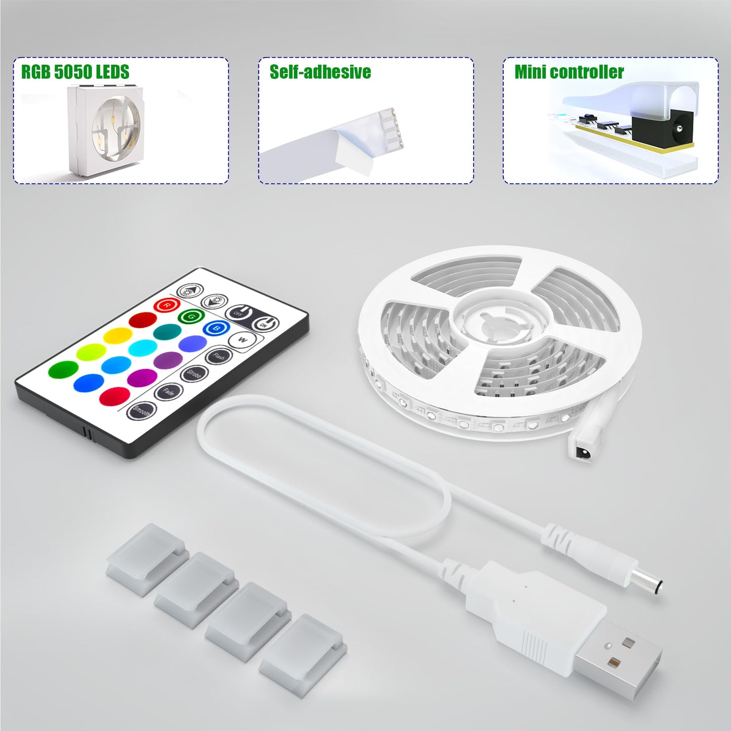 maylit LED Backlight Strip Lights Kit, 14.3FT for 65-75in TV, Multicolor, USB Powered with Remote, Model R5-YMA8-74UA