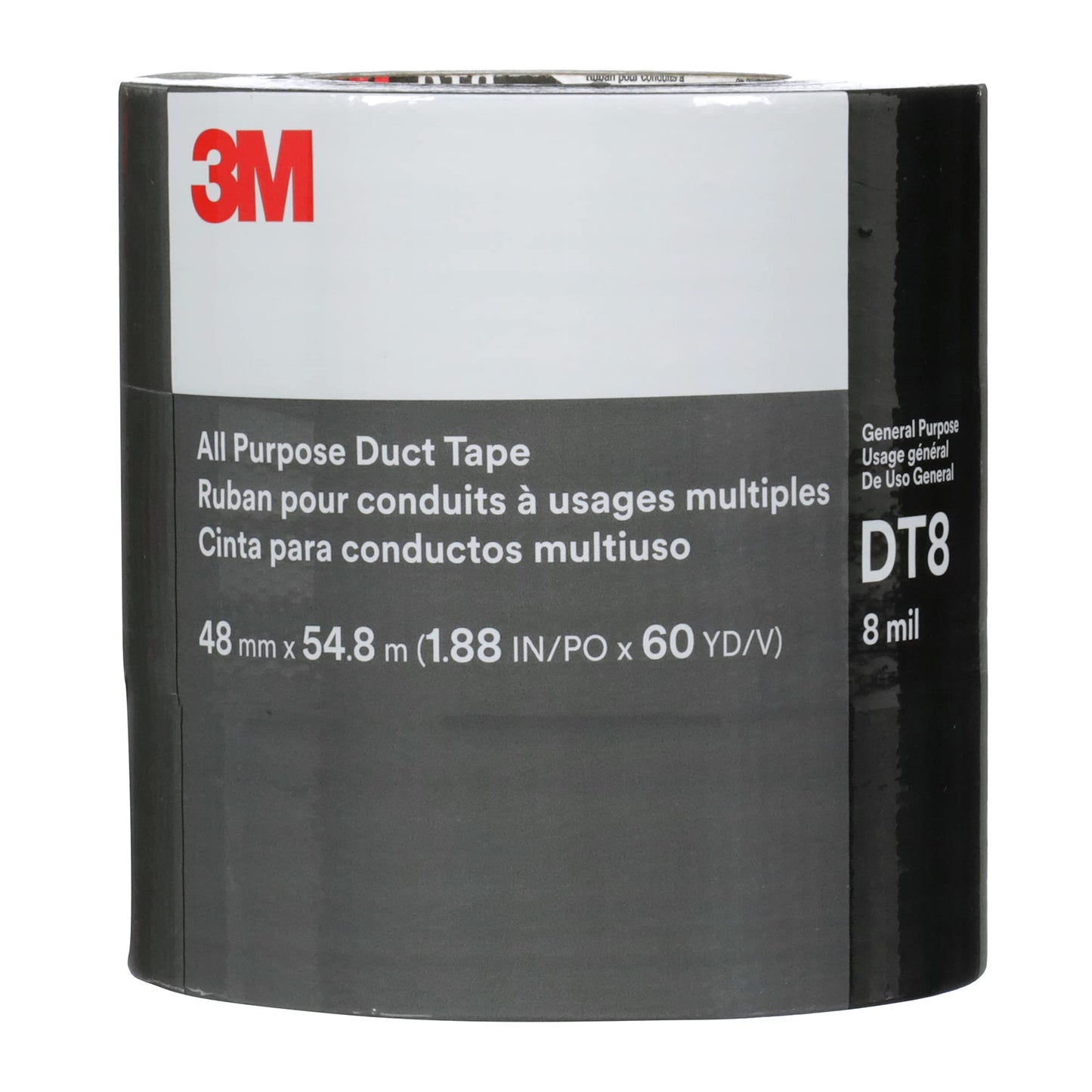 3M Duct Tape DT8, 3 Pack, Industrial Strength, Multi-Use, Silver color tape, 1.88" x 60 yd, Tear by Hand, Professional Grade Adhesive, Perfect for HVAC, Bundling, Moisture Proofing, and Reinforcing