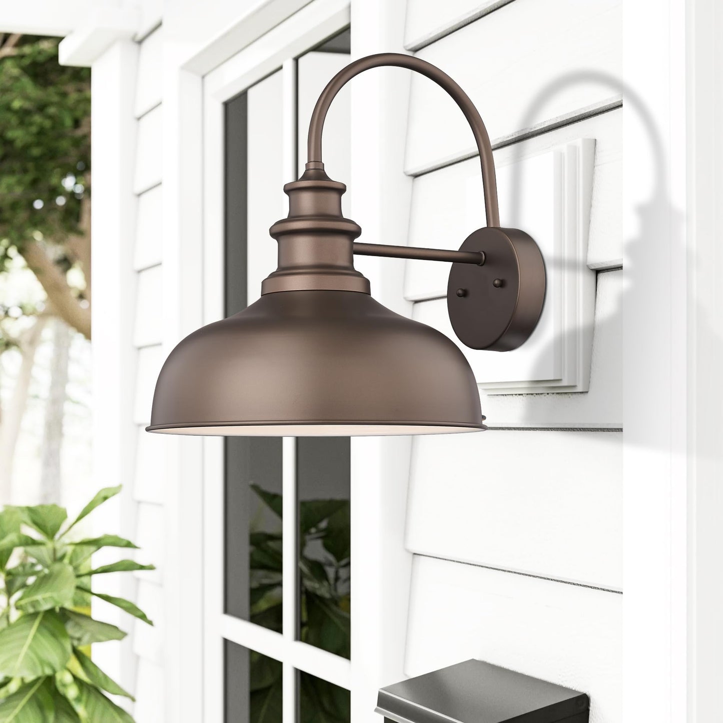 Bestshared Outdoor Gooseneck Barn Light Sconce Vintage Metal Wall Lantern 2pack ORB+White