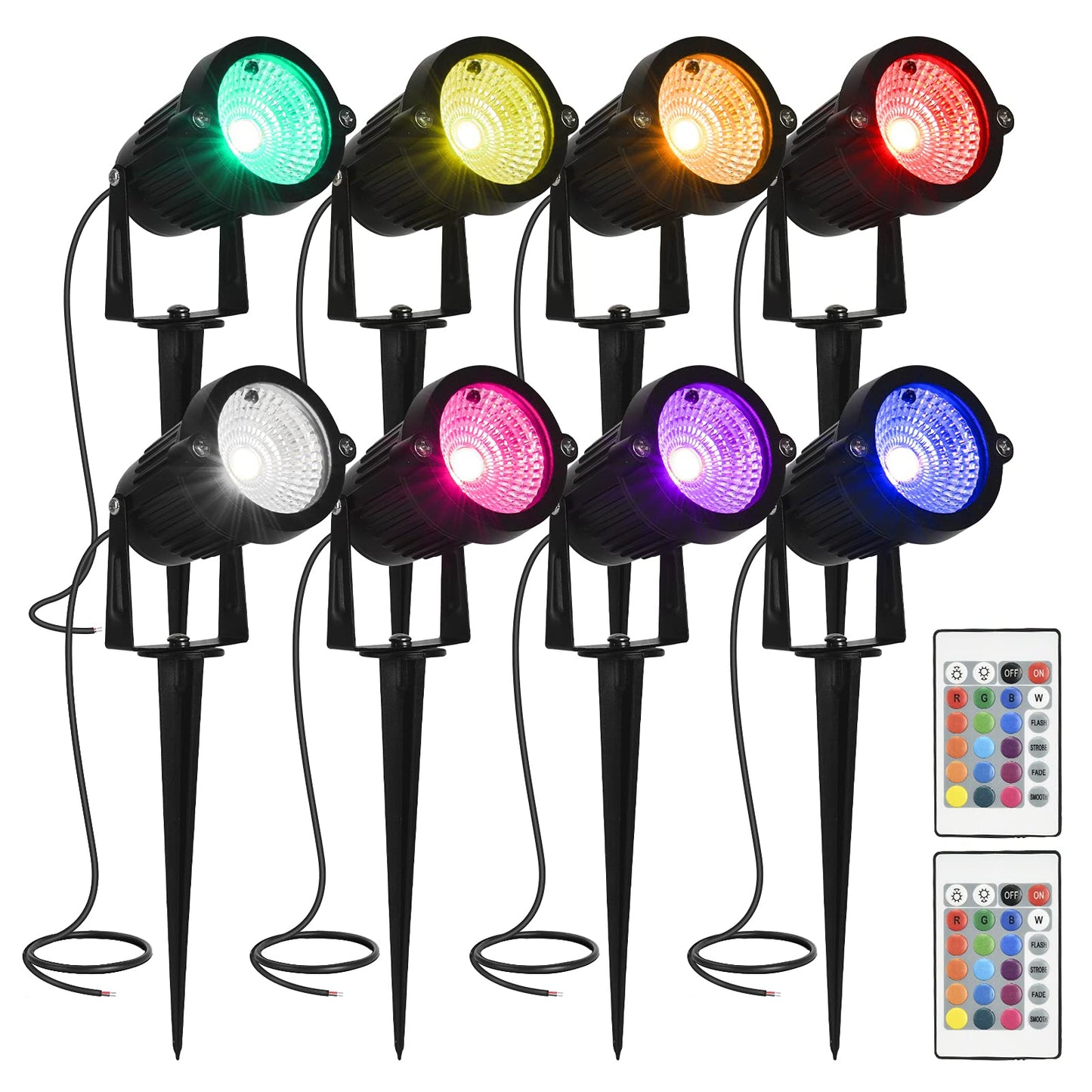 ACHENGE LED Outdoor Spotlights, 6W, IP66 Waterproof, Remote Control, Multicolor, 8 Inch, Model 762716708969