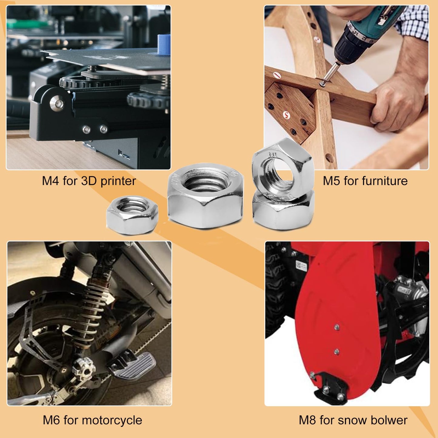 50pcs M6 Hex Nut, Stainless Steel 304, Hex Drive, Metric M6x1 Nuts Fasteners, Replacement Nut, Right Hand, M6-1.0mm Hexagonal Nut