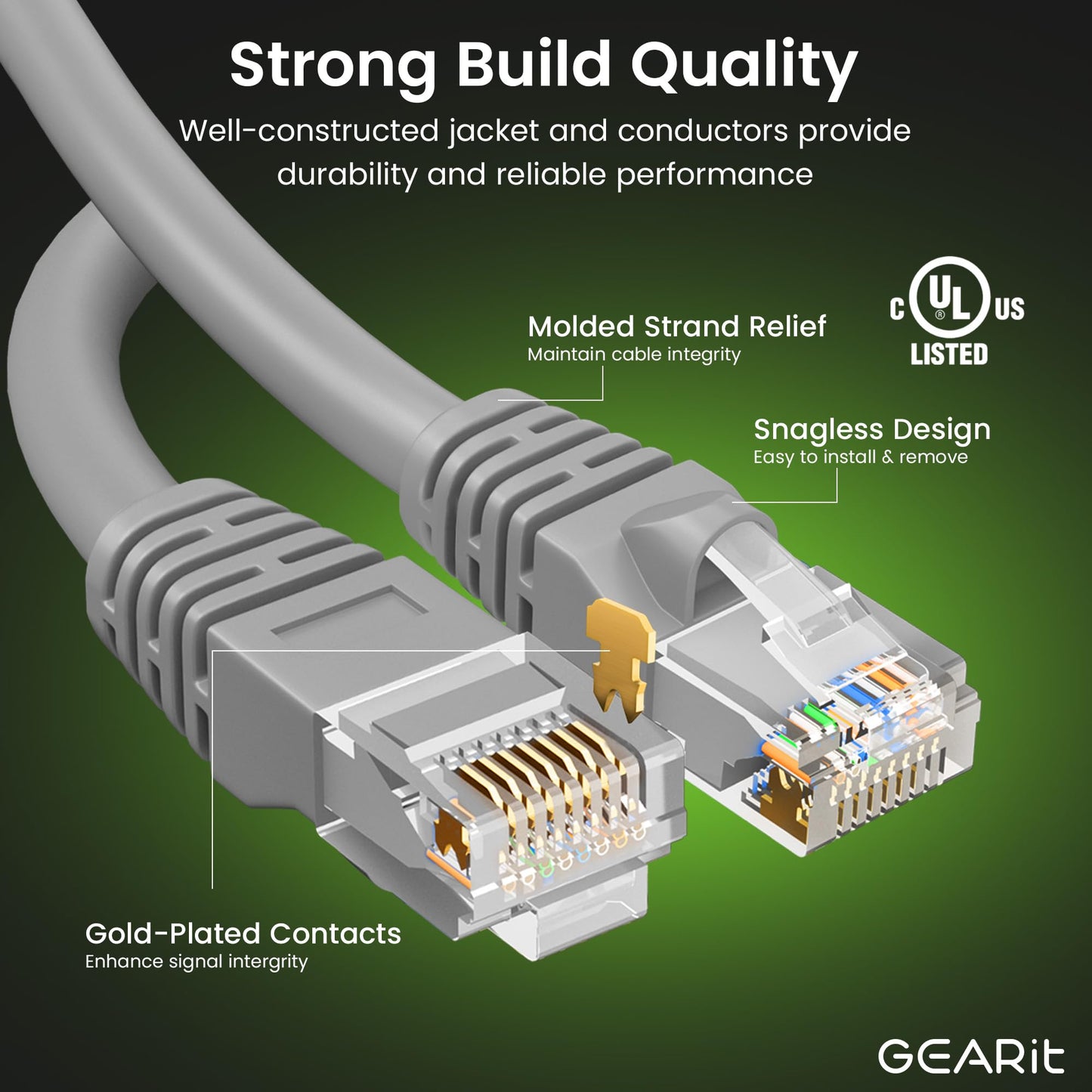Gearit Cat 6 Ethernet Cable (10-Pack 7 Feet) Cat6 Network Patch, 10Gbps, Rj45, Snagless Cord, Gold-Plated Connectors, Internet F