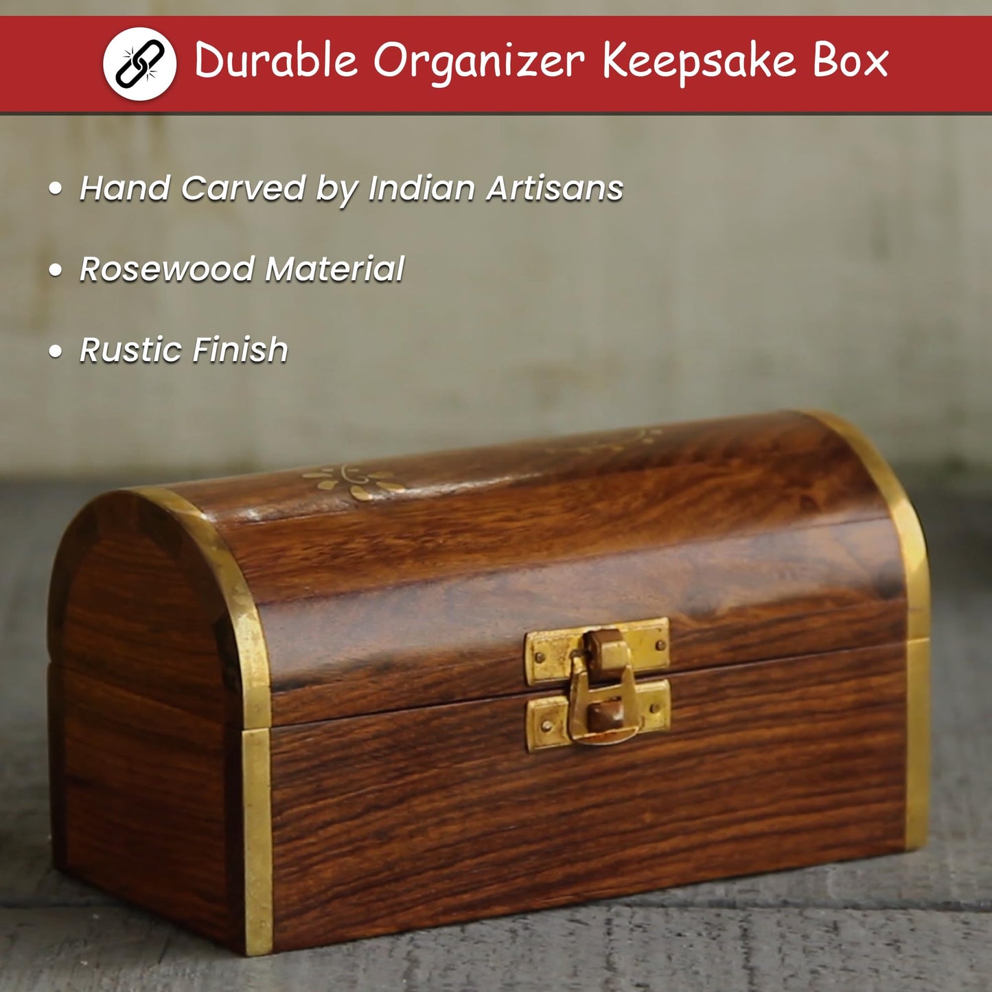 STORE INDYA Handmade Wooden Jewelry Chest Organizer Keepsake Box With Beautiful Brass Inlay (Pirate Collection- Treasure Chest)