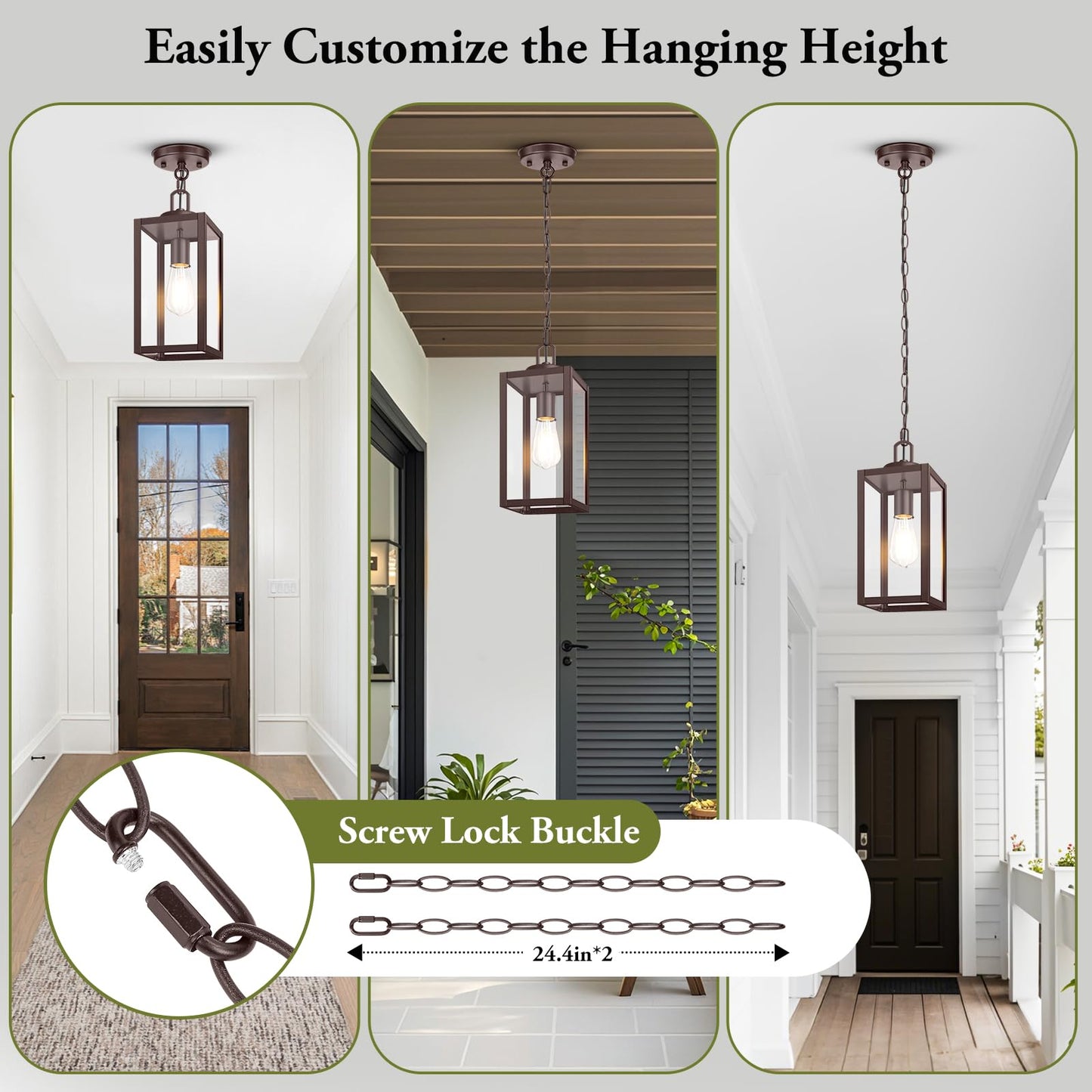 Beslowe 1-Pack Outdoor Pendant Light  13  Modern Hanging Lantern Light For Outside  Brown Exterior Pendant Lighting Fixture With Adjustable Chain  Outdoor Chandelier For Porch  Gazebo  Front Door