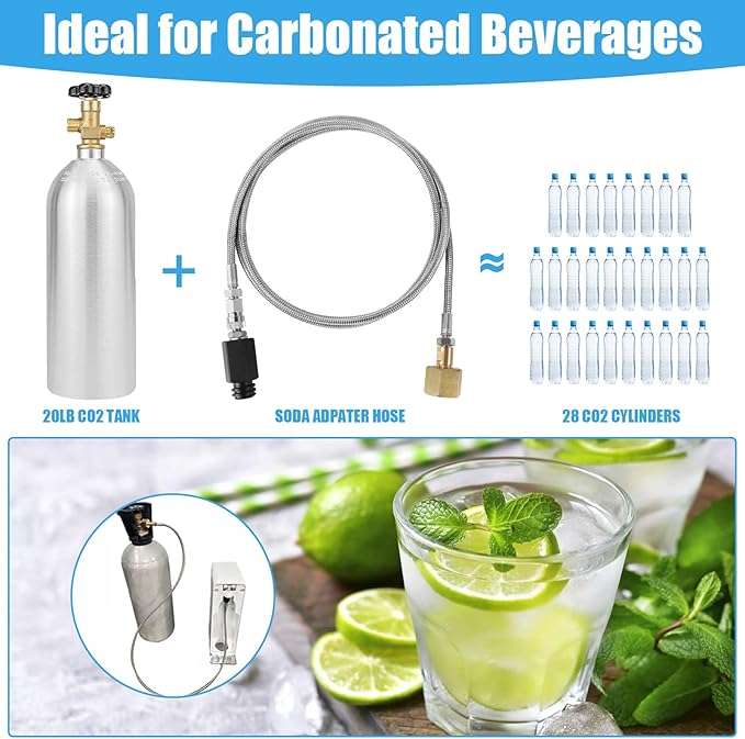 Soda Maker Adapter Soda Maker Connector, CO2 Tank CO2 Cylinder Adapter with Stainless Steel Hose, CGA320 to TR21-4 Carbonated Water Maker for Fizzi One Touch Jet Ninja