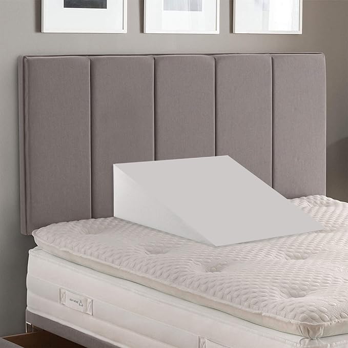 Greaton, 24-Inch Mattress System Bed Wedge Pillow Foam Incline, Multi-Purpose, Comfortable, Heartburn, Legs and Back Support for Acid Reflux, Increases Blood Flow, Promotes Breathing, White
