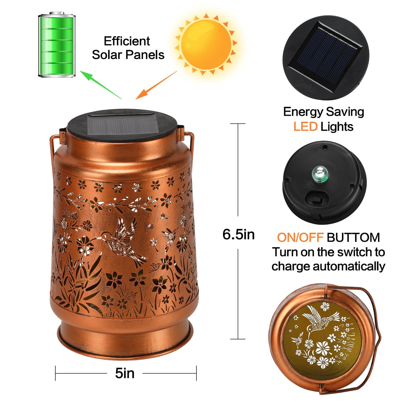 Kaakuuki 2 Pack Solar Lanterns, Waterproof Metal LED Garden Light, Bronze Color, Model HW10-2P for Outdoor Use