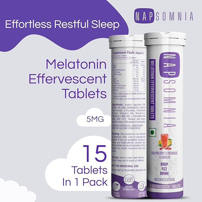 Melatonin Effervescent Tablets (Raspberry, 15 Count) – Dissolvable Melatonin Capsules -Theanine, Chamomile, & More - Sleep Aid Supplement for Adults - Vegan, Non GMO Melatonin Supplement