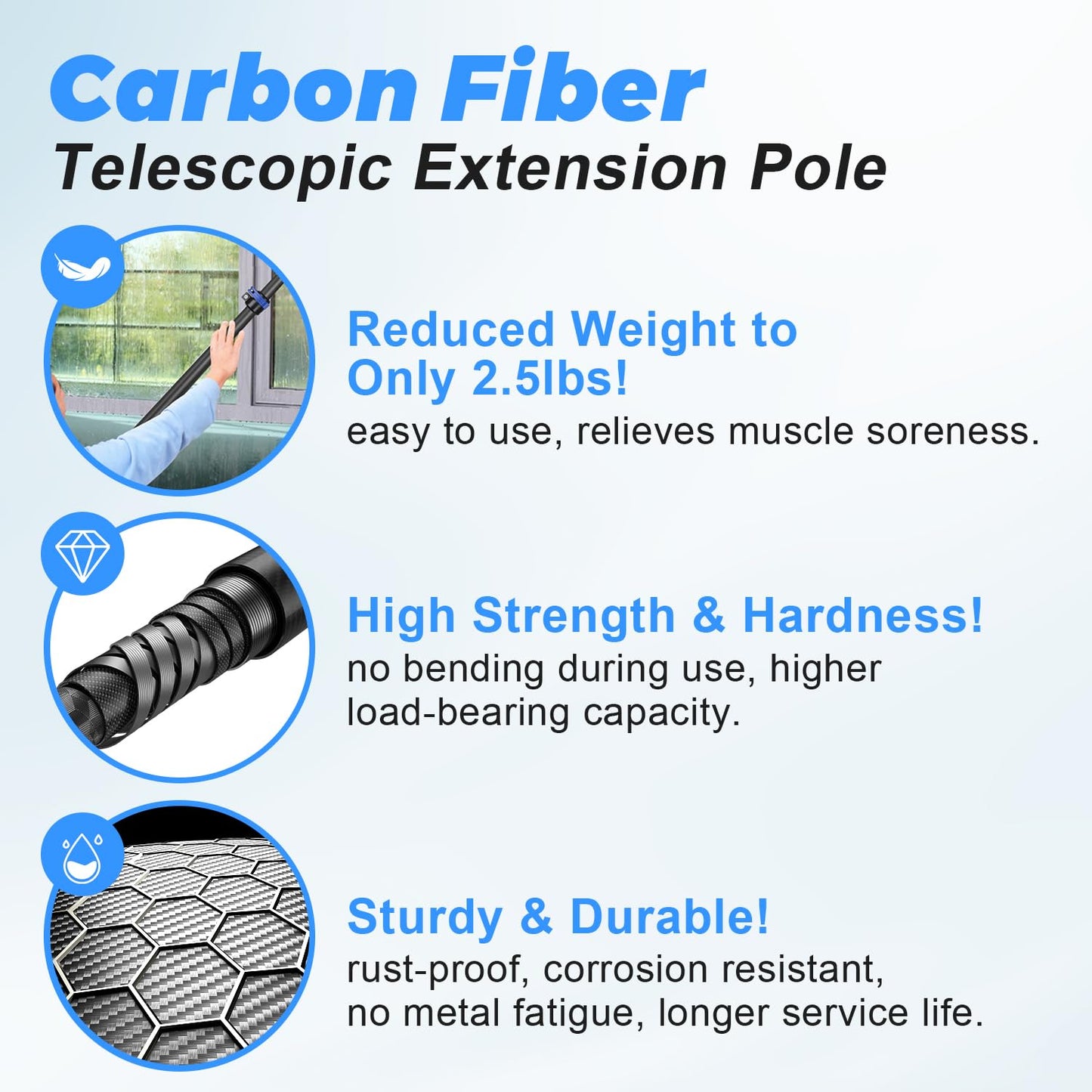 Carbon Fiber Extension Pole 4.7-24FT Telescoping Paint Roller Extendable Pole Lightweight Sturdy Extension Poles with Universal Threaded Head Multi-Use Pole
