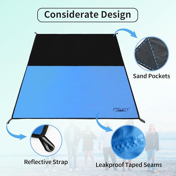 Frelaxy Pocket Picnic Blanket, Waterproof Beach Blanket, Compact Camping Blanket, Lightweight Outdoor Blanket for Beach Festival Camp Picnic Hiking Travel (Blue, 57'' x 71'')