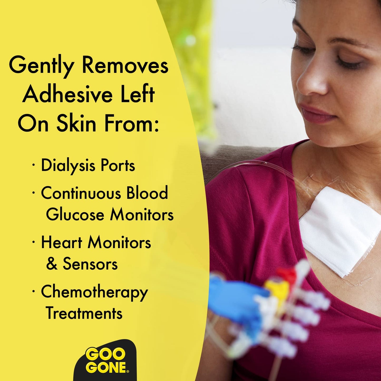 Goo Gone Skin Adhesive Remover - Safe and Pain Free Removal for Sticky Residue from Continuous Glucose Monitors, KT Tape, Medical Tape, Heart Rate Monitors, Insulin Pumps, 8 oz.